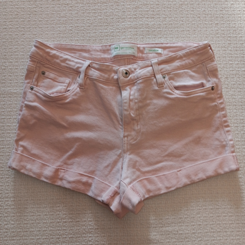 REgeneration Junior's Meadow Pink Cuffed Jean Shorts - Size 7